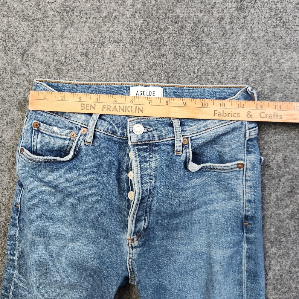 AGOLDE Nico High Rise Slim Jeans Womens 25 Blue Button Fly Distressed Denim Pant - Picture 5 of 9